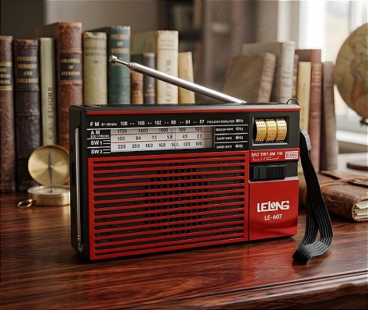 Rádio Retrô Portátil FM/AM/SW1-2 Com Lanterna Lelong LE-607