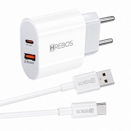 Carregador Completo 20W Duas Entradas Cabo Tipo C Hrebos CRG-215C