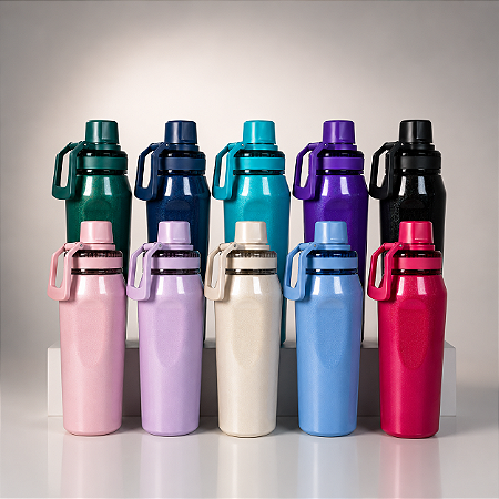 Garrafa Térmica 500ml Com Canudo Glitter BTop BM-P1918