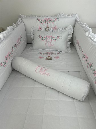 Kit de Berço 08 Peças 400 Fios Gaiola de jardim