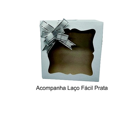 Caixa com visor Moldura 15x15x4 (cm) branca - com laço fácil - 10 unid