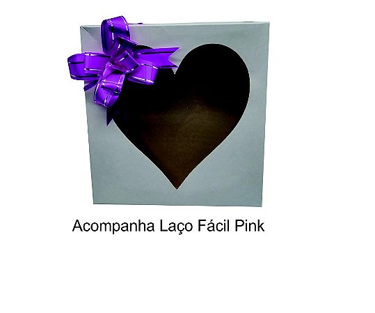 Caixa com visor Coração 15x15x4 (cm) branca - com laço fácil - 10 unid