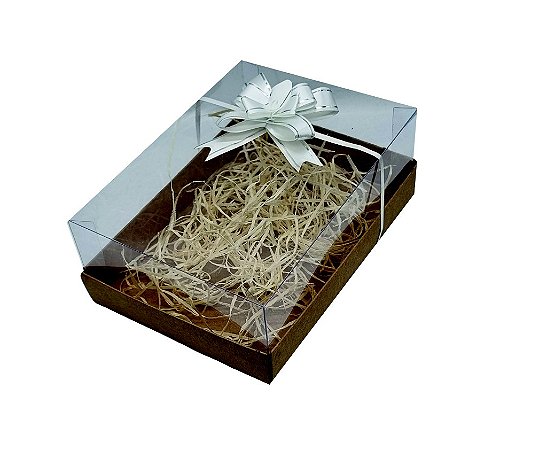 Caixa de papel presente-Kraft-18x13x6,5 - Laço Fácil + palha - 10 unid