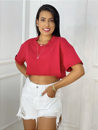 T-shirt Cropped Malha Vermelho - Ana