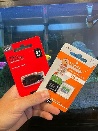 Armazenamento externo. Pen drive e micro SD.