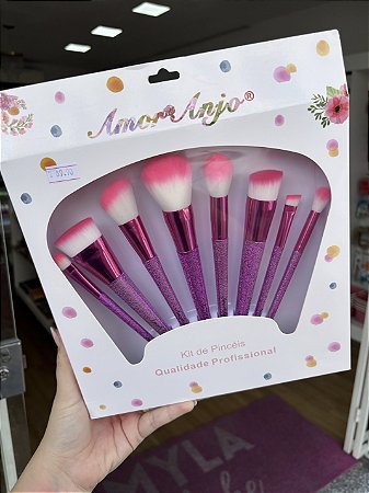 KIT PINCEL GLITTER 8 PEÇAS AMOR ANJO