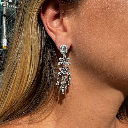 BRINCO FESTA PRATA RETANGULO FLOR