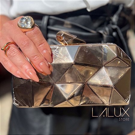 CLUCTH METAL DIAMANTADA DOURADA