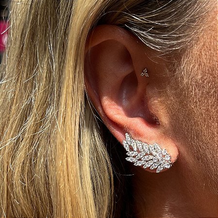 EARCUFF FOLHA CRAVEJADA PRATA