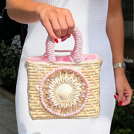 BOLSA DE PALHA MANDALA ALÇA CORDA P