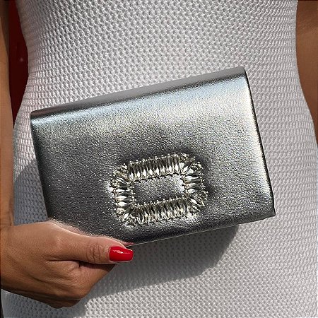 CLUTCH COURO METALIZADA BRILHO FRENTE