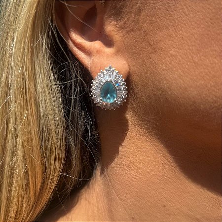 BRINCO GOTA NAVETES PEDRA AZUL