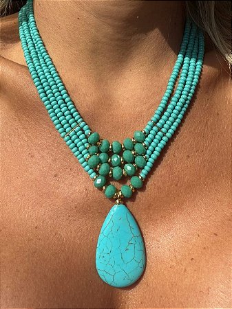 COLAR NANO TURQUESA PINGENTE GOTA