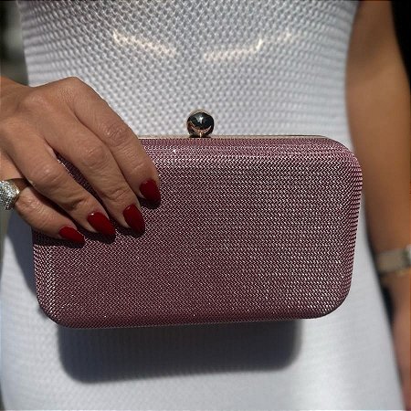 CLUTCH TECIDO ROSE COM BRILHO