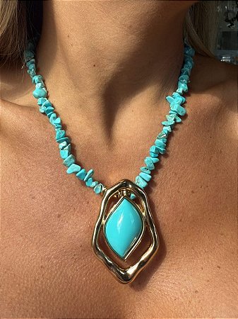 COLAR CASCALHO NANO TURQUESA MAXI PINGENTE
