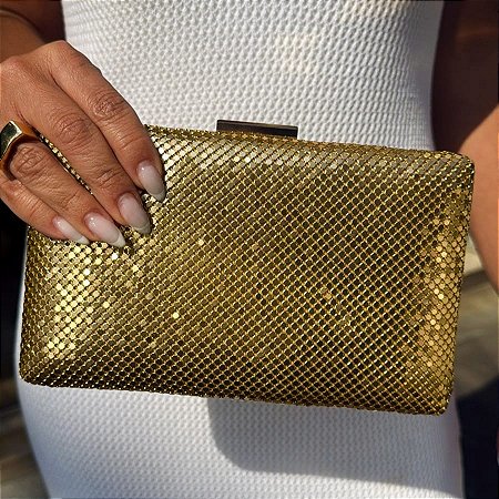CLUTCH QUADRADA MALHA DOURADA