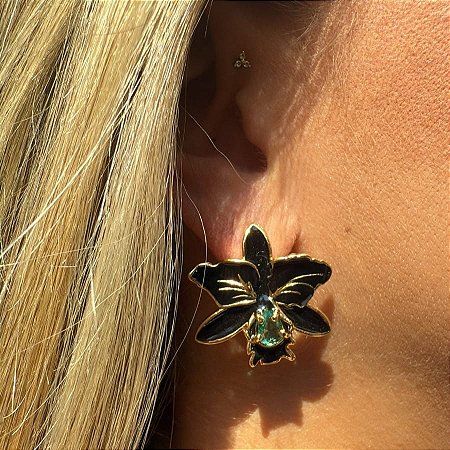 BRINCO ORQUIDEA DESCONSTRUIDA PRETA