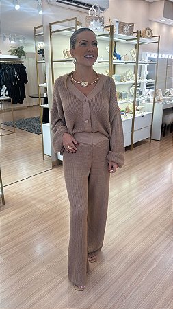 CONJUNTO TRICOT OVER SIZE CALÇA E CASAQUITO NUDE