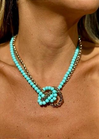 COLAR CORRENTE NÓ NANO TURQUESA