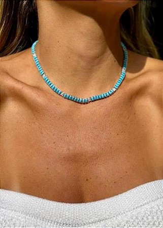COLAR RIVIERA OVAL NANO TURQUESA COM CRAVAÇÃO