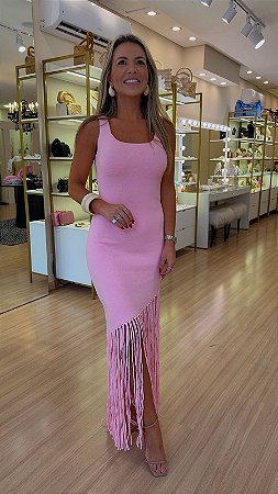 VESTIDO ALÇA FRANJA ROSA