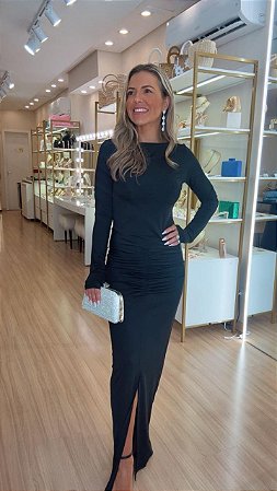 VESTIDO LONGO DRAPEADO PRETO