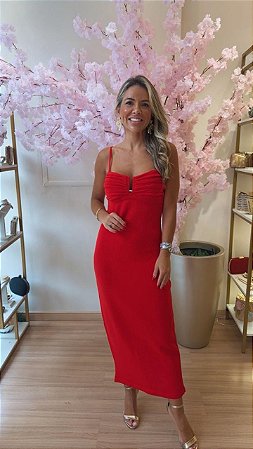 VESTIDO TRICOT ALÇA ARGOLA VERMELHO