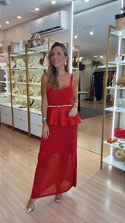 VESTIDO TRICOT PEPLUM VERMELHO
