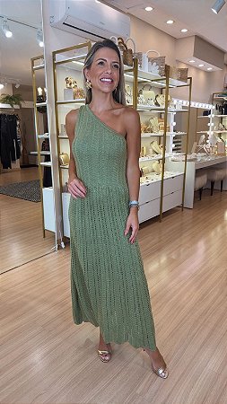 VESTIDO TRICOT OMBRO SÓ MISSONI LUREX VERDE