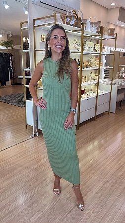 VESTIDO TRICOT BOTÕES NA FENDA VERDE