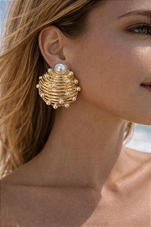 BRINCO CONCHA G PEROLAS DOURADA