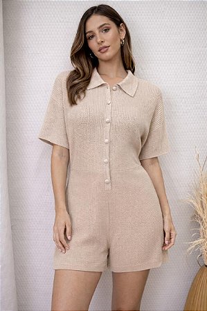 MACAQUINHO TRICOT GOLA BOTÕES AREIA