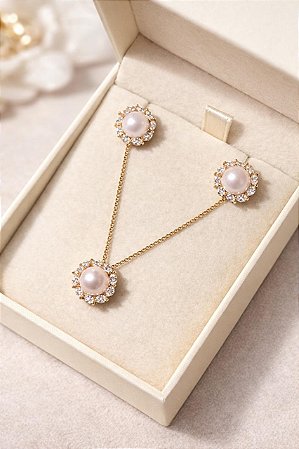 CONJUNTO PEROLA REDONDO COM ZIRCONIA
