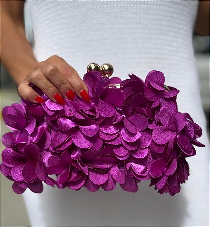 BOLSA PETALAS FLOR FECHO CARTEIRA ROXO