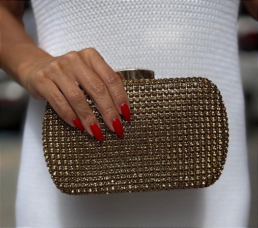 CLUTCH ARREDONDADA MAXI CRISTAL MARROM