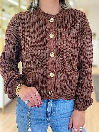 CASAQUETO TRICOT BOTÕES MARROM