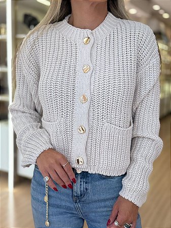 CASAQUETO TRICOT BOTÕES AREIA