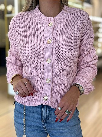 CASAQUETO TRICOT BOTÕES ROSA