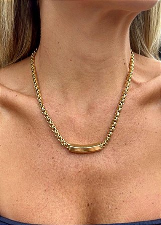 COLAR CORRENTE TUBO DOURADO