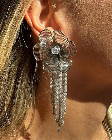 BRINCO FLOR COM MINI CRISTAIS PENDULO R.B