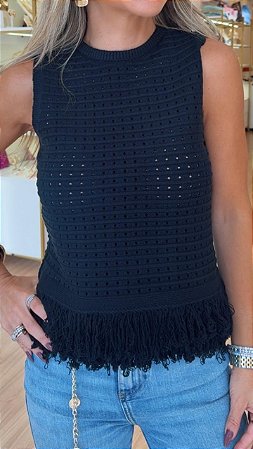 BLUSA TRICOT REGATA COM FRANJA PRETA