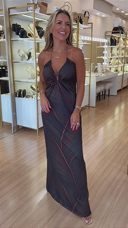VESTIDO FRENTE UNICA DECOTE FRONTAL FOLHA VERDE