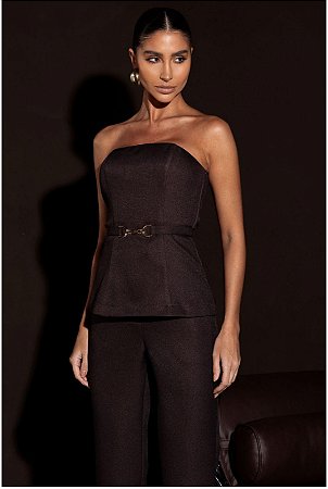 CONJUNTO ALFAIATARIA CALÇA TOP CINTO MARROM