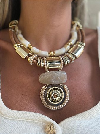 MAXI COLAR MANDALA MARROM E OFF