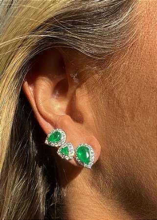 EARCUFF GOTAS TRIANGULO CRAVEJADO ESMERALDA RB