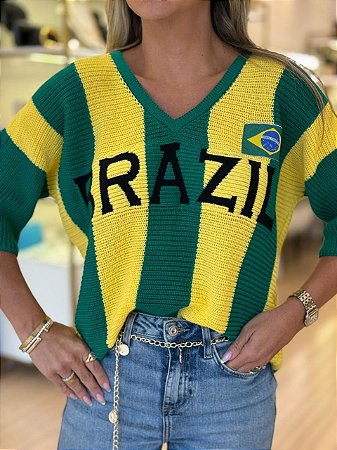 BLUSÃO BRASIL LISTRAS VERDE AMARELA