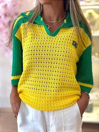 BLUSA BRASIL GOLA RENDADA AMARELA