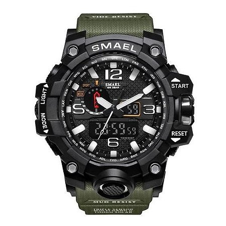 Smael-relógio modelo masculino, relógio de pulso com alarme, à prova d'água de 50m, display duplo, esportivo, militar