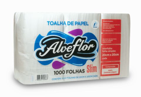 Papel Interfolha 2DB 100% 20X20 Alveflor Slim C/1000 F.