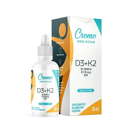 Vitaminas D3 + K2 - Gotas 30ml - Sabor menta - 150 doses - CROMO